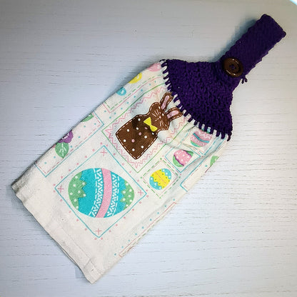 Crochet Top Chocolate Bunny Hanging Kitchen Towel
