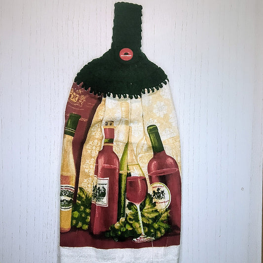 Crochet Top Wine Bottle Hanging Kitchen Towel