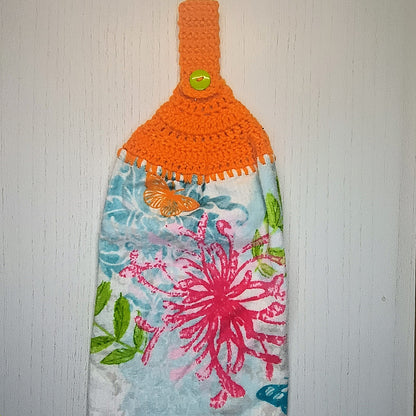 Crochet Top Floral Butterfly Hanging Kitchen Towel