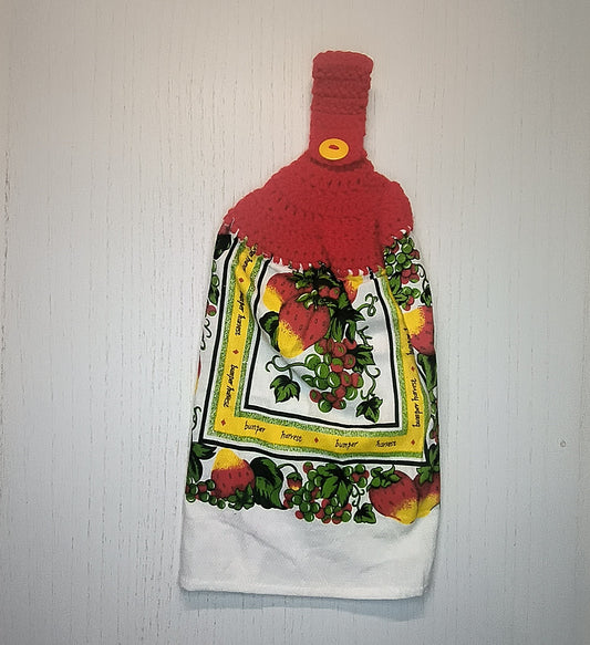 Crochet Top Strawberry Hanging Dish Towel