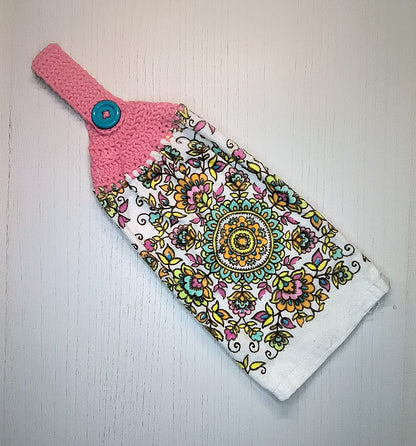 Crochet Top Floral Mandala Hanging Kitchen Towel