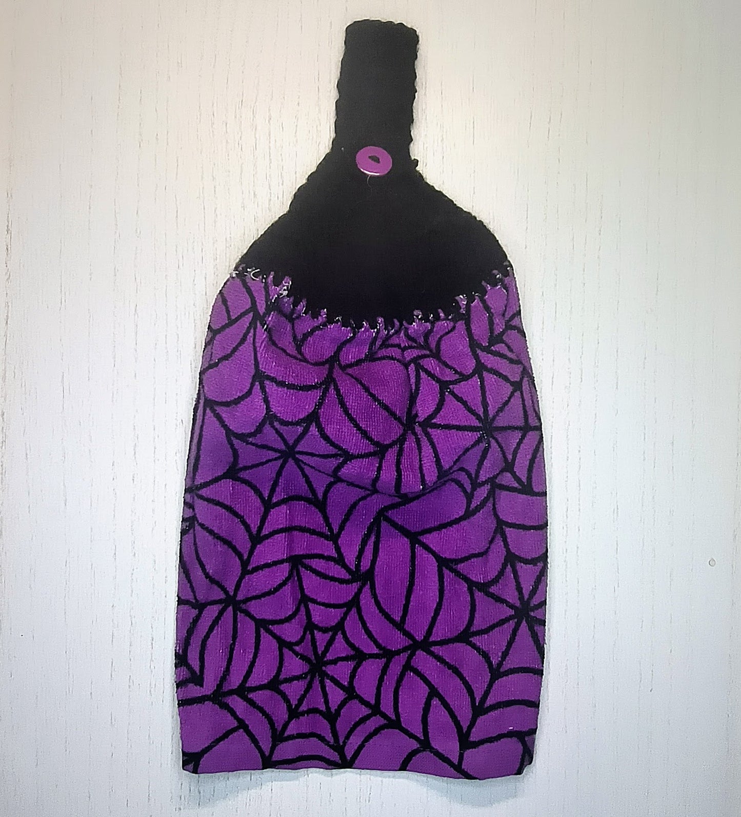 Crochet Top Purple Spiderweb Hanging Kitchen Towel