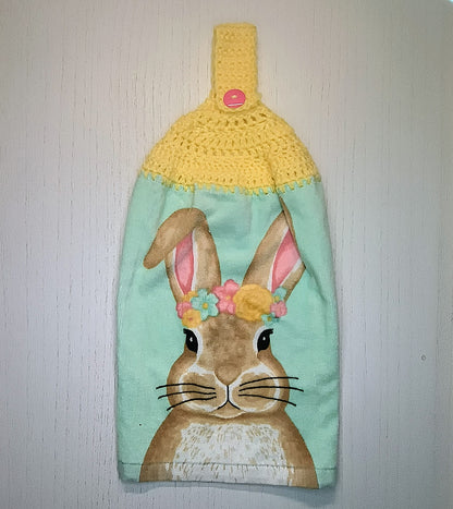 Crochet Top Floral Easter Bunny Hanging Kitchen Towel