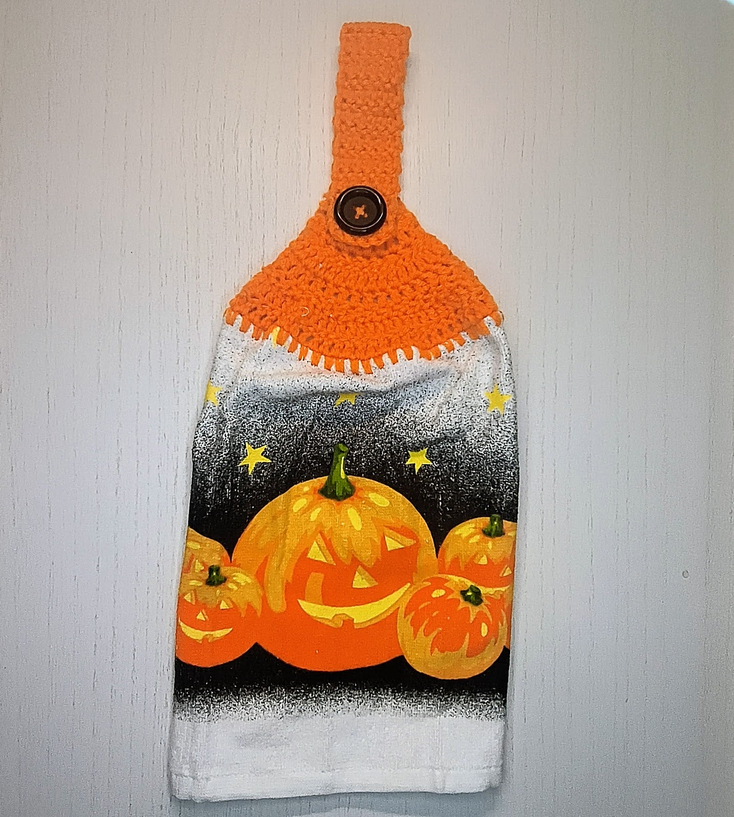 Crochet Top Jack O' Lantern Hanging Kitchen Towel