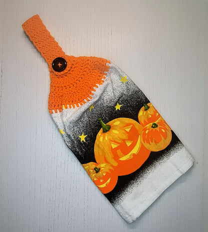Crochet Top Jack O' Lantern Hanging Kitchen Towel