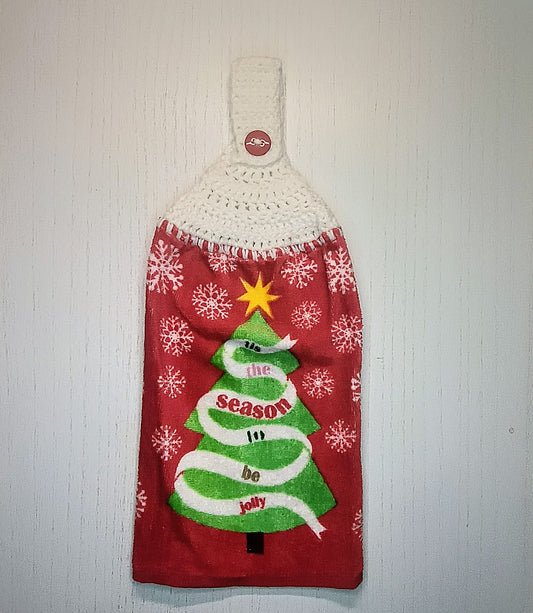 Crochet Top "Tis the Season" Christmas Tree Hanging Dish Towel