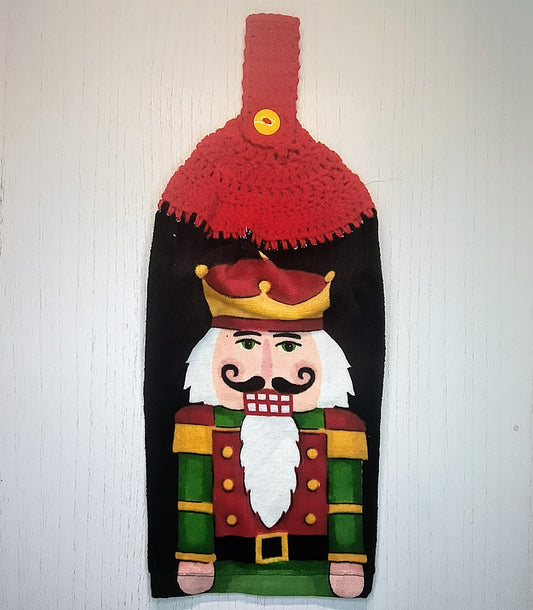 Crochet Top Nutcracker Hanging Dish Towel