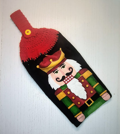 Crochet Top Nutcracker Hanging Dish Towel