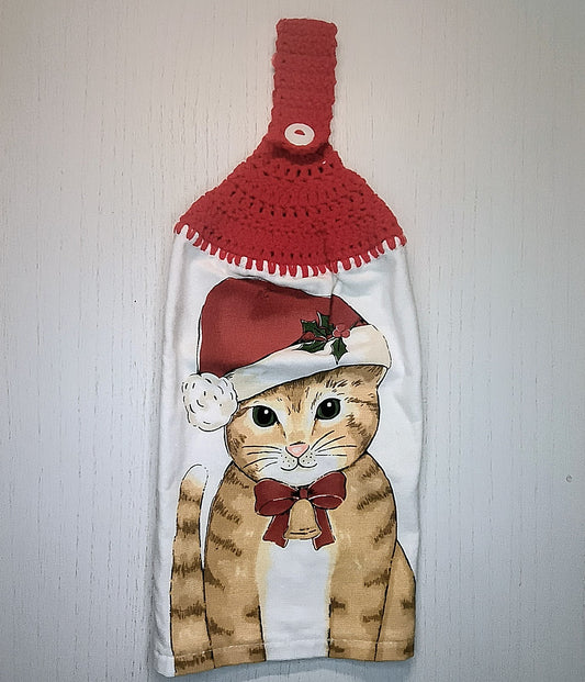 Crochet Top Christmas Cat Hanging Kitchen Towel