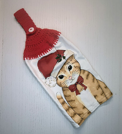Crochet Top Christmas Cat Hanging Kitchen Towel