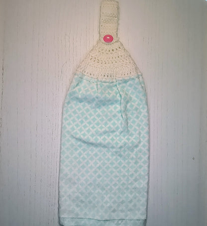 Crochet Top Aqua Lattice Spring Hanging Kitchen Towel
