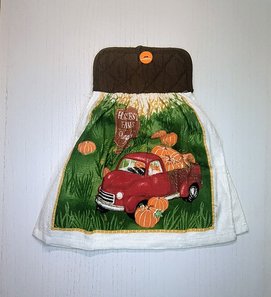 Pot Holder Top Red Truck Pumpkin Harvest Kitchen Towel