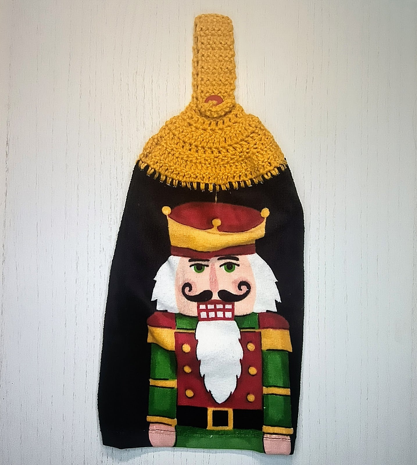 Crochet Top Nutcracker Hanging Dish Towel