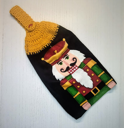 Crochet Top Nutcracker Hanging Dish Towel