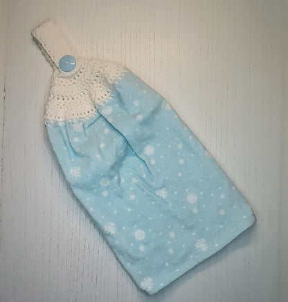 Crochet Top Snowman Snowflake Hanging Kitchen Towel Set