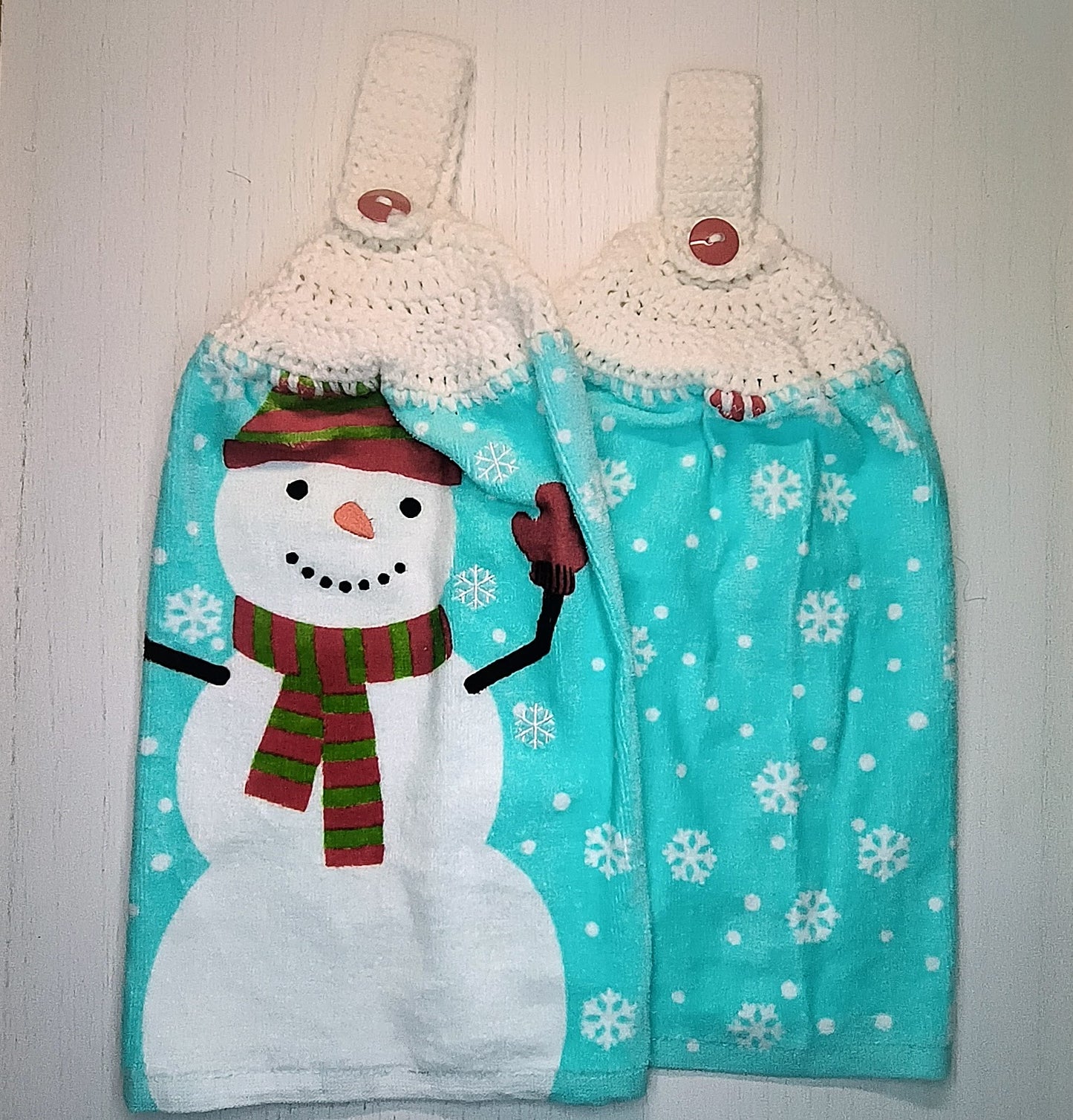 Crochet Top Snowman Kitchen Hanging Towel Set