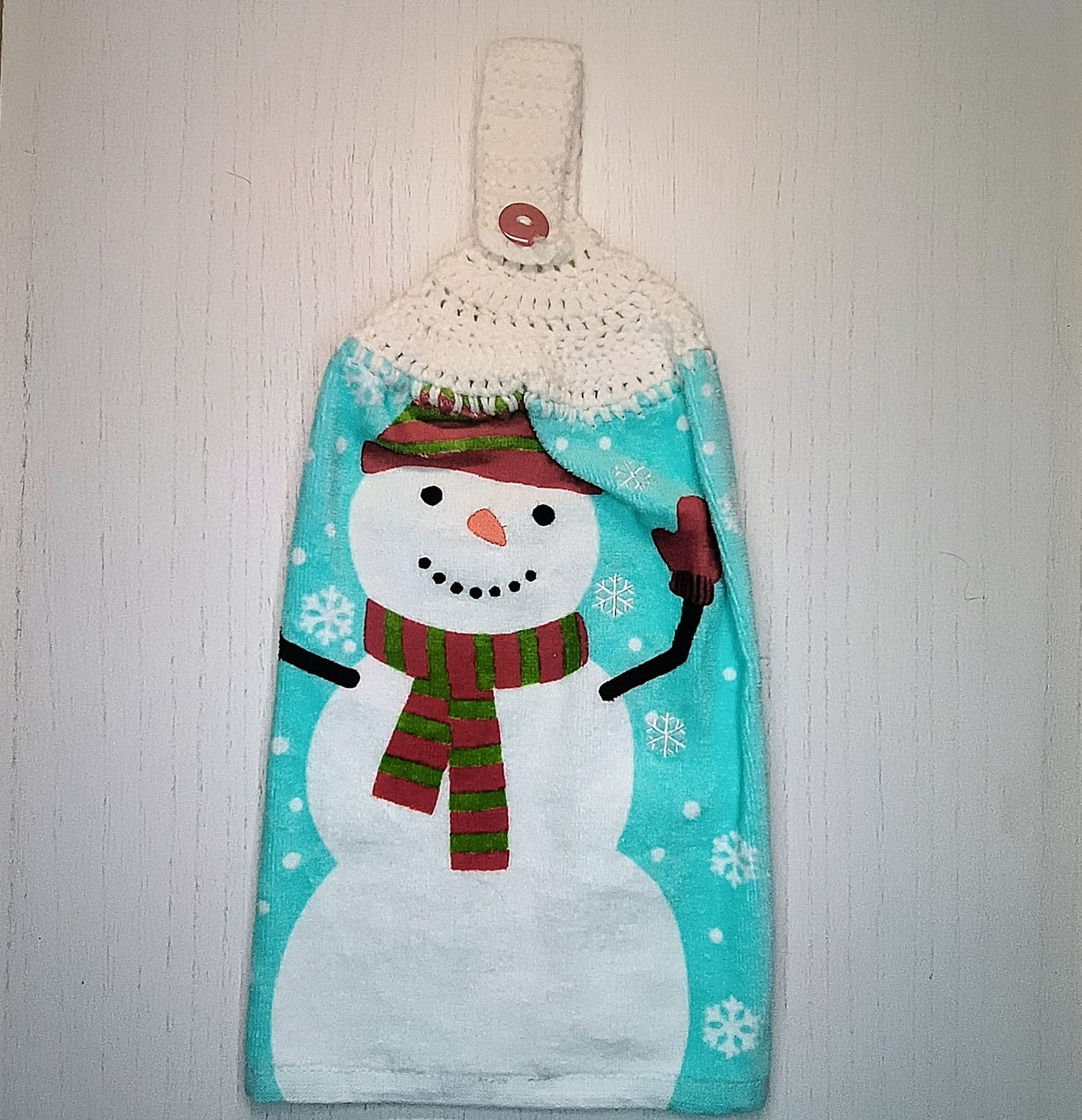 Crochet Top Snowman Kitchen Hanging Towel Set