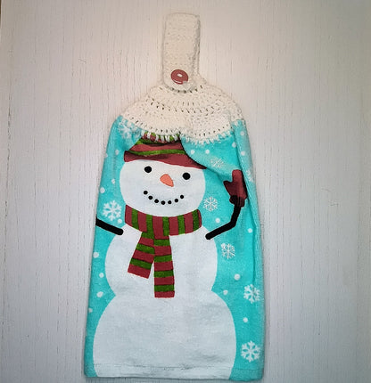 Crochet Top Snowman Kitchen Hanging Towel Set