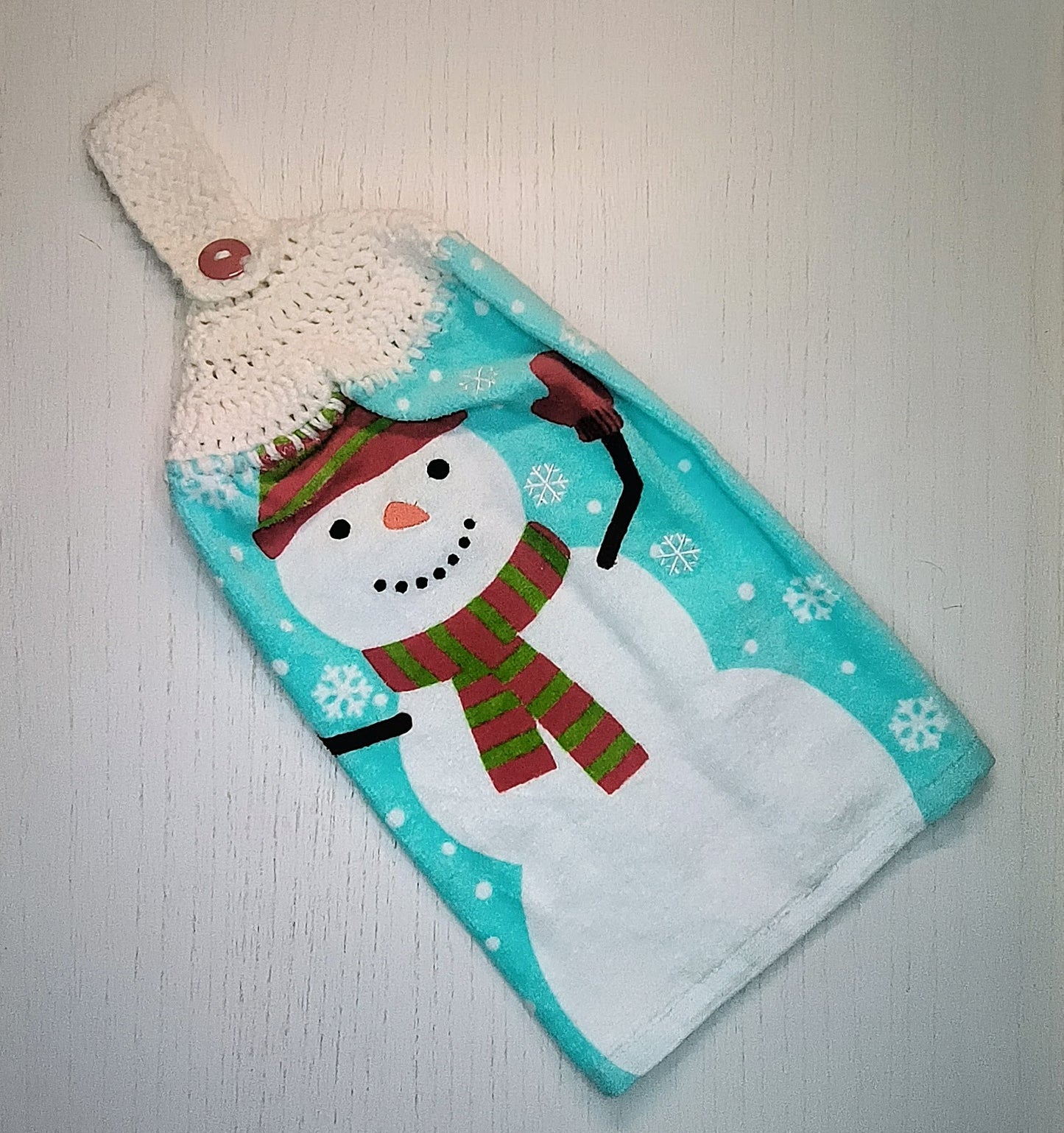 Crochet Top Snowman Kitchen Hanging Towel Set