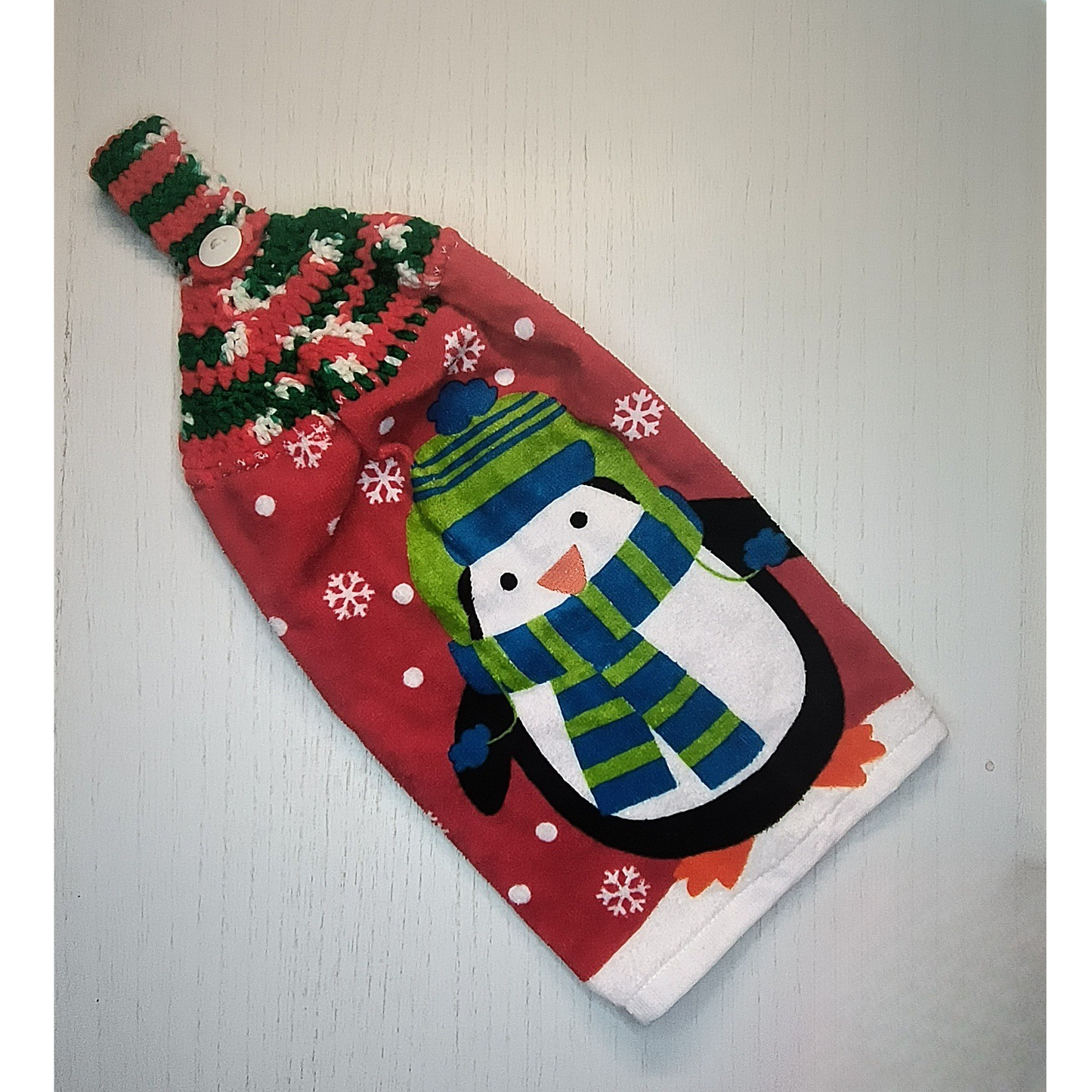 Crochet Top Penguin & Snow Flake Hanging Kitchen Towel Set