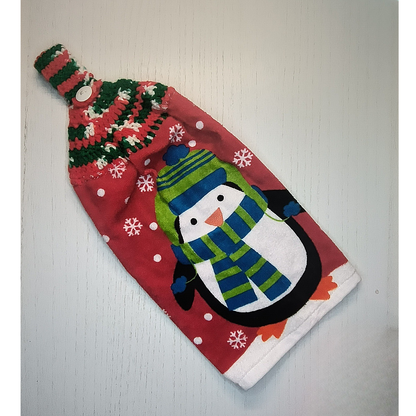 Crochet Top Penguin & Snow Flake Hanging Kitchen Towel Set