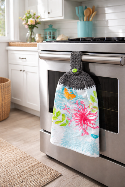 Crochet Top Floral Butterfly Hanging Kitchen Towel