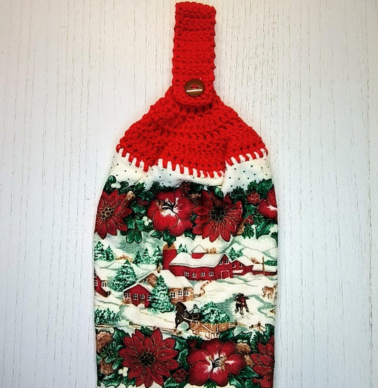 Crochet Top Christmas Farmhouse Hanging Dishtowel