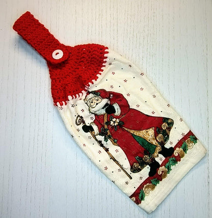 Crochet Top Vintage Santa Hanging Dish Towel