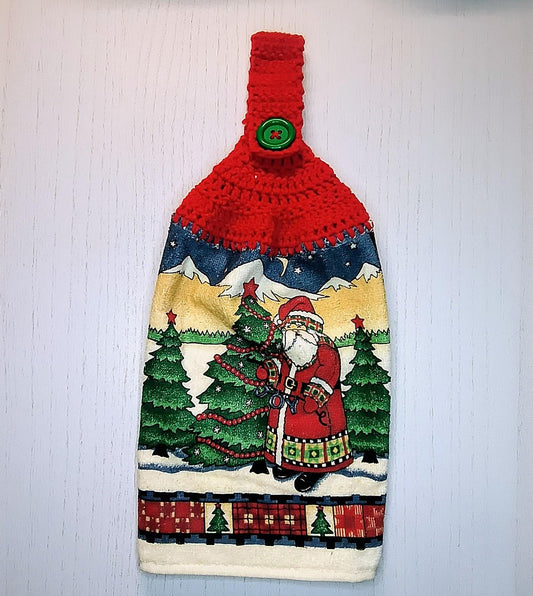 Vintage Santa Christmas Tree  Crochet Hanging Dish Towel