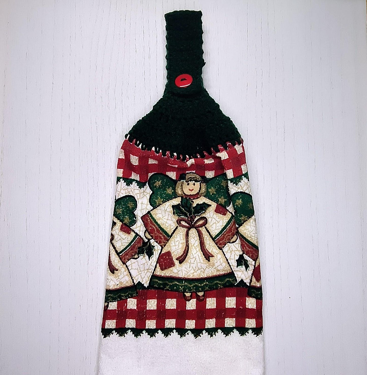 Crochet Top Vintage Christmas Angel  Hanging Dish Towel
