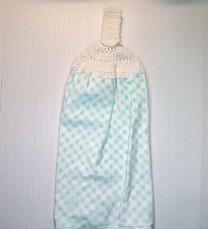 Crochet Top Teal Diamond Pattern Hanging Dish Towel