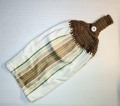 Crochet Top  Brown, Tan & Green Stripes Hanging Dish Towel