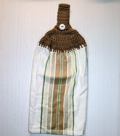 Crochet Top  Brown, Tan & Green Stripes Hanging Dish Towel