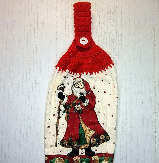 Crochet Top Vintage Santa Hanging Dish Towel