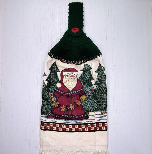 Crochet Top Vintage Primitive Santa Crochet Top Hanging Dish Towel