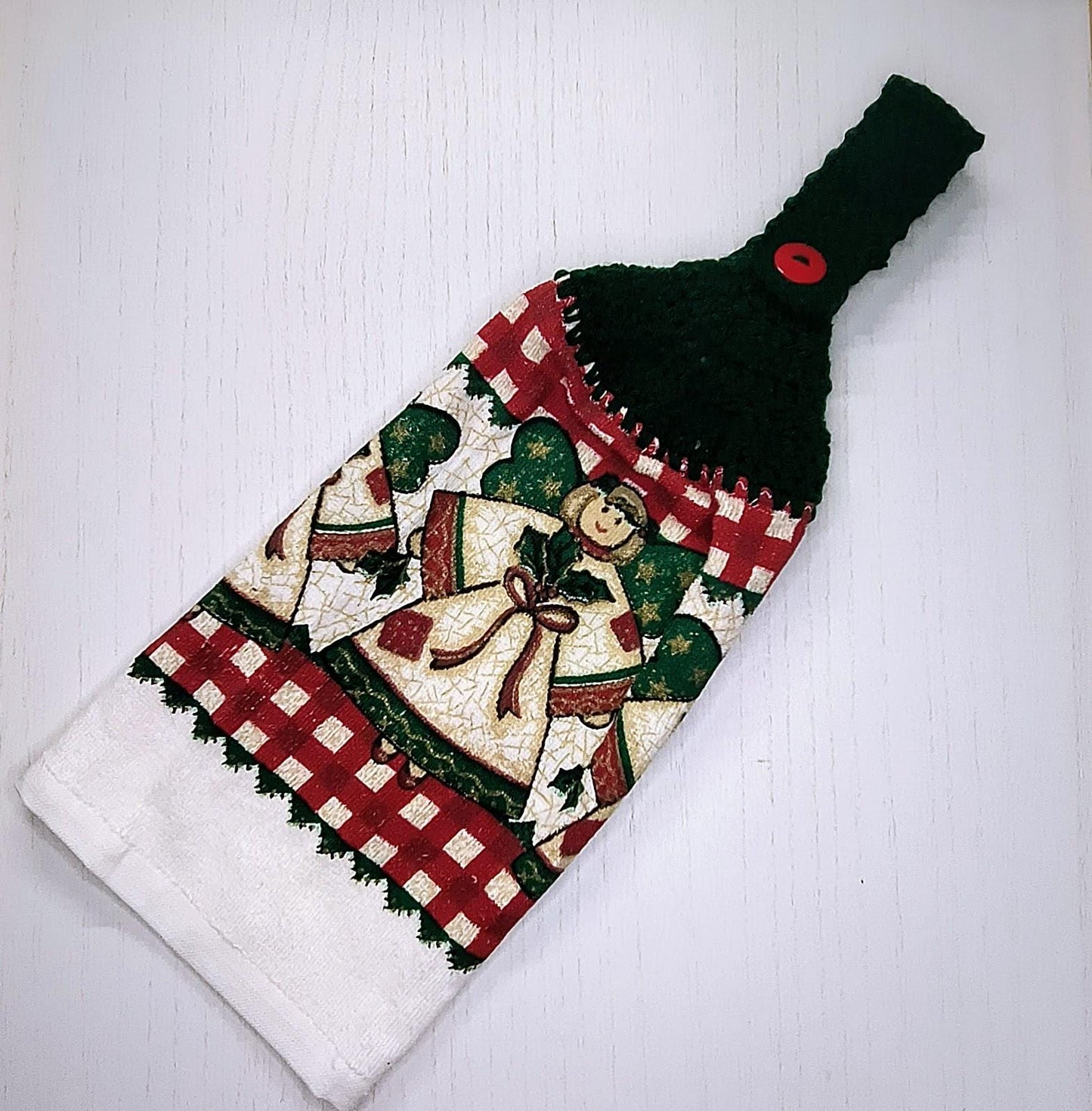 Crochet Top Vintage Christmas Angel  Hanging Dish Towel