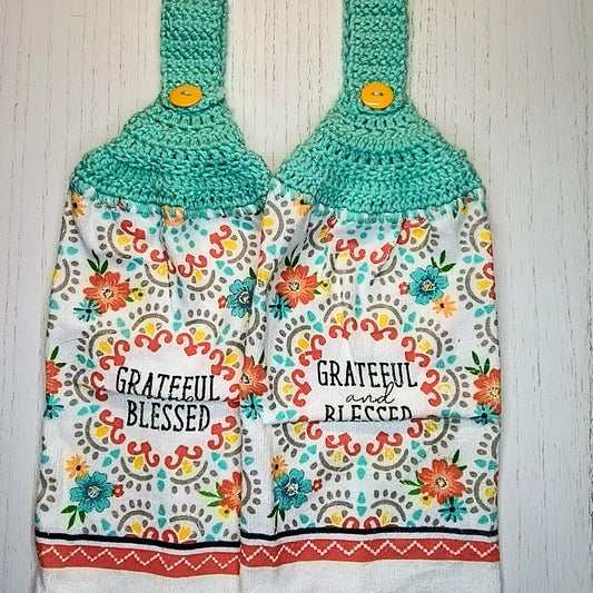 Crochet Top Grateful & Blessed Hanging Kitchen Towel/Potholder Set