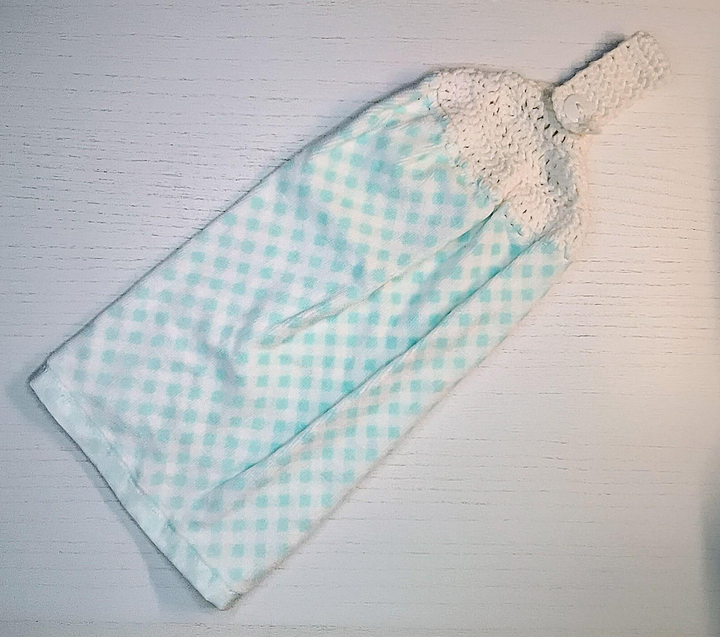 Crochet Top Teal Diamond Pattern Hanging Dish Towel