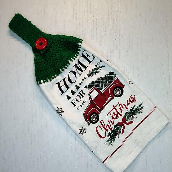 Crochet Top Home For The Holiday Red Truck Christmas Dish Towel
