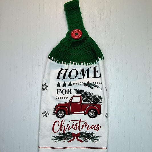 Crochet Top Home For The Holiday Red Truck Christmas Dish Towel