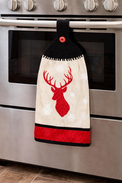Festive Reindeer Crochet Hanging Towel - 100% Cotton Kitchen Decor - Teacher Gift - RV Accessory - Durable & Absorbent