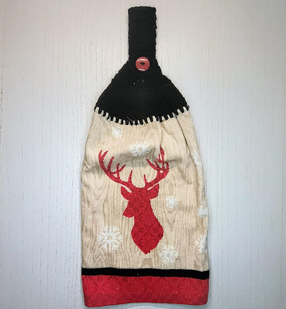 Festive Reindeer Crochet Hanging Towel - 100% Cotton Kitchen Decor - Teacher Gift - RV Accessory - Durable & Absorbent