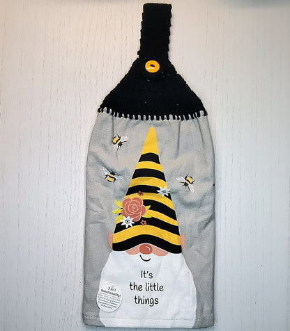 Crochet Top Gnome & Bees Hanging Dish Towel