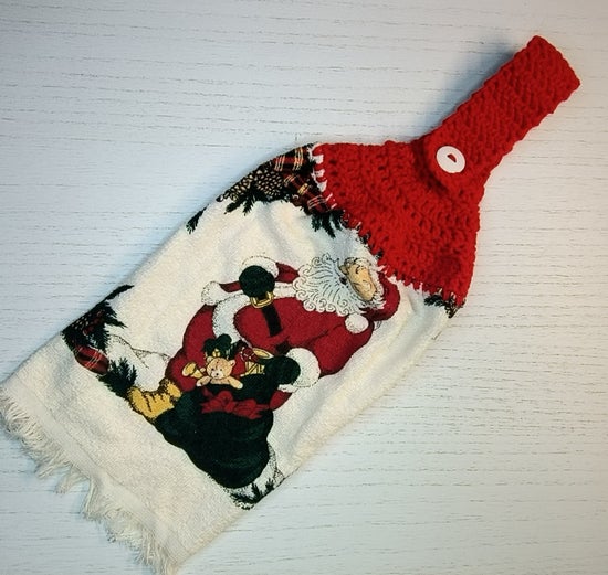 Crochet Top Santa Claus Half Crochet Hanging Dish Towel