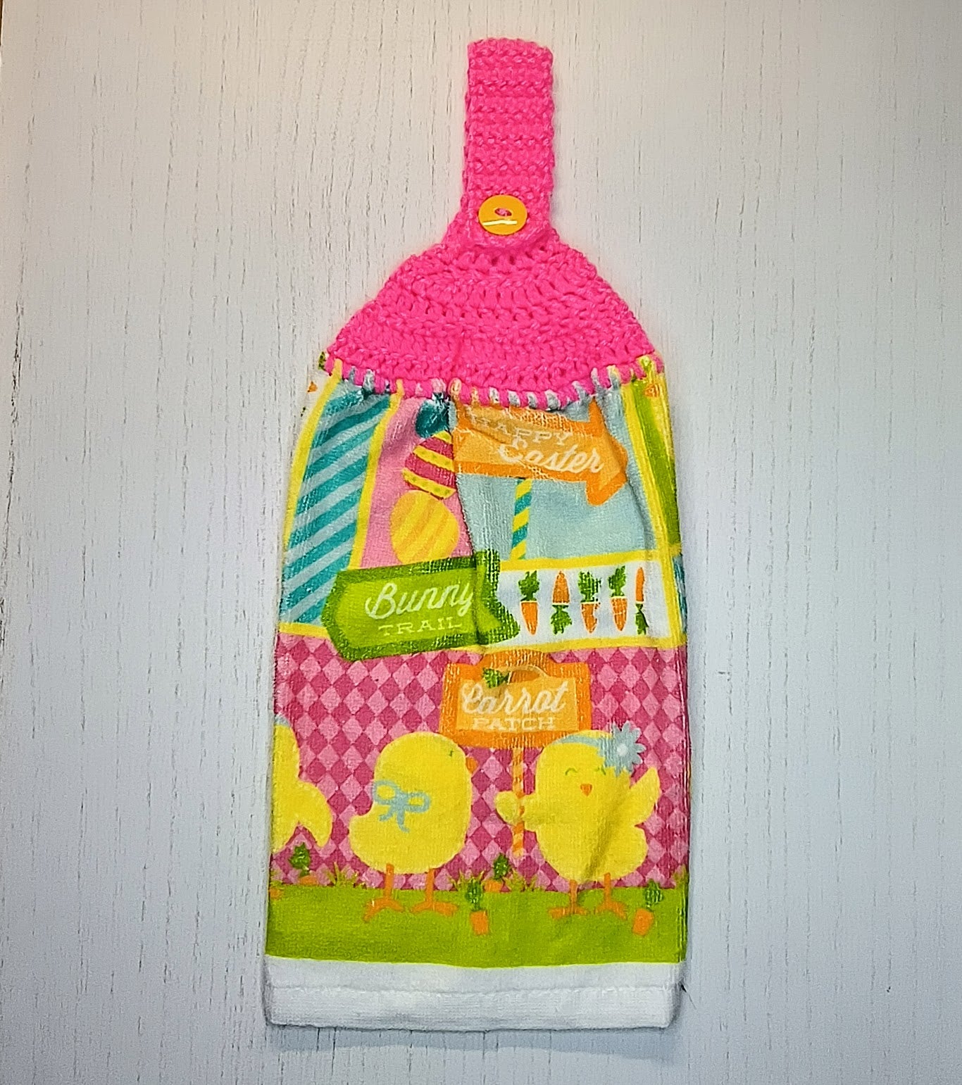 Crochet Top Happy Easter Chicks & Bunny Trail Hanging Dish Towel