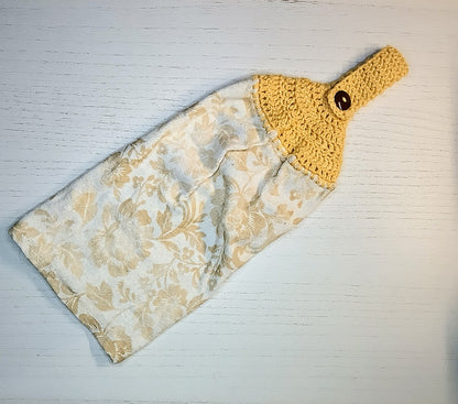 Crochet Top Damask Floral Hanging Dish Towel