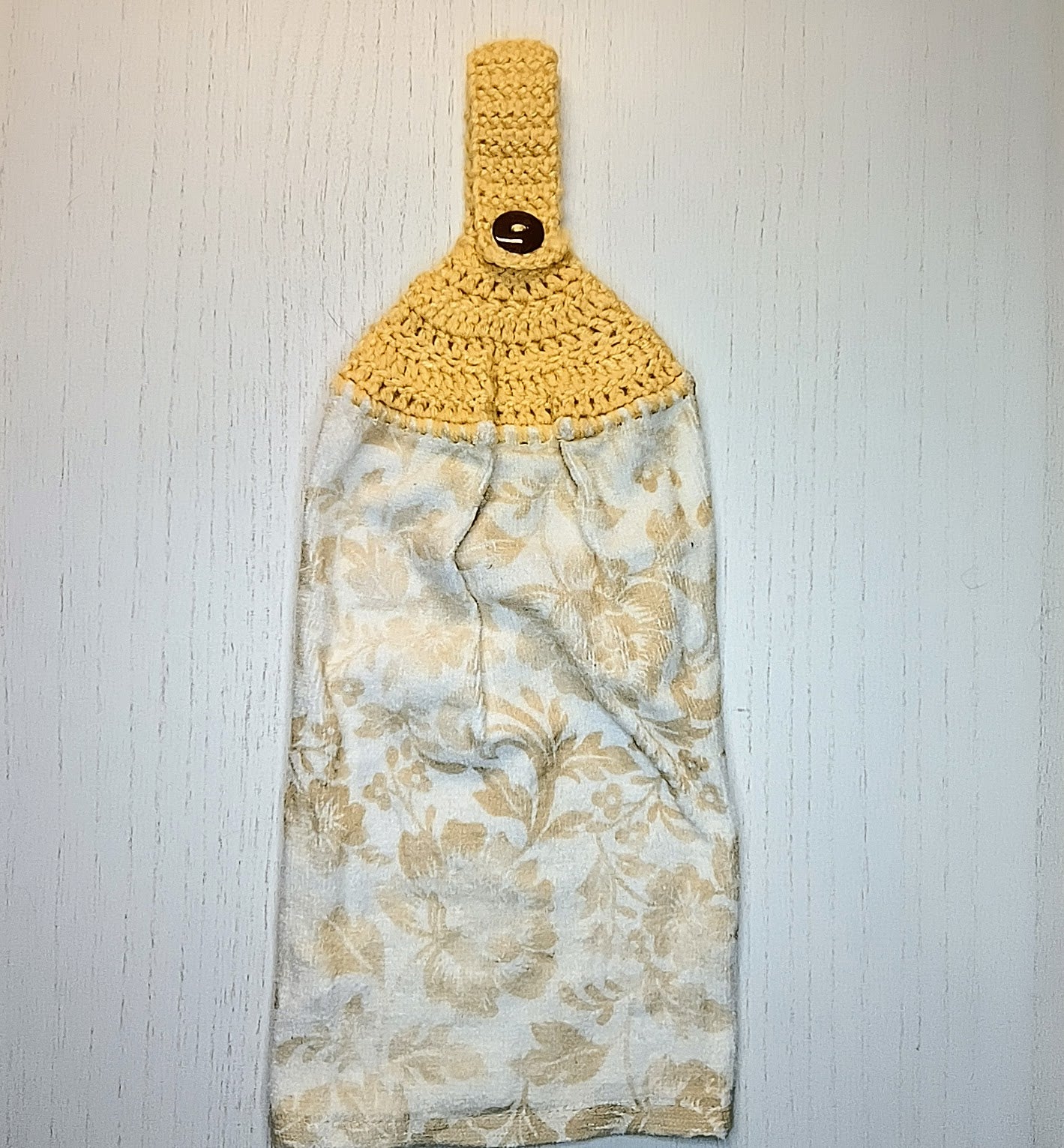 Crochet Top Damask Floral Hanging Dish Towel