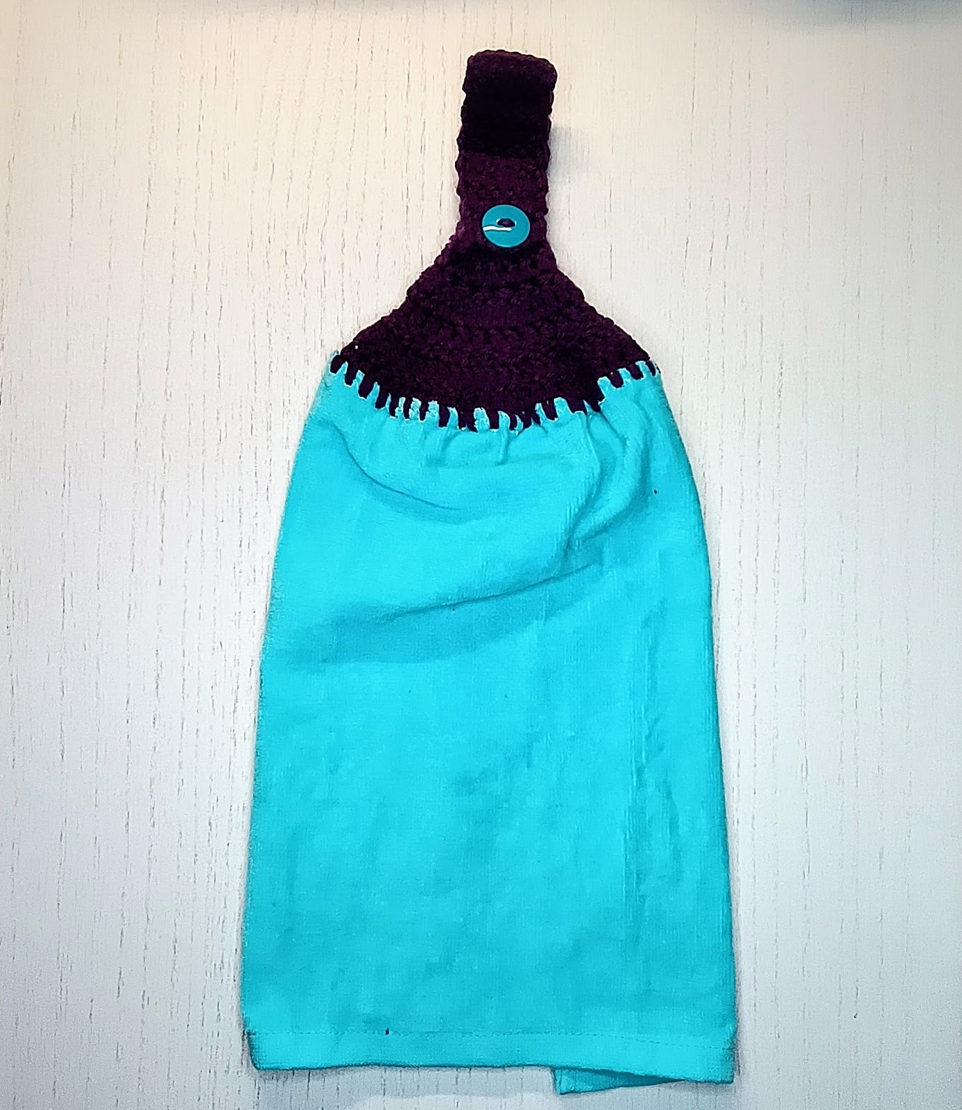 Crochet Top Turquoise & Purple Hanging Dish Towel