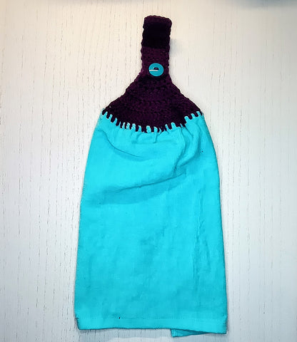 Crochet Top Turquoise & Purple Hanging Dish Towel