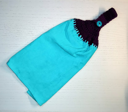 Crochet Top Turquoise & Purple Hanging Dish Towel